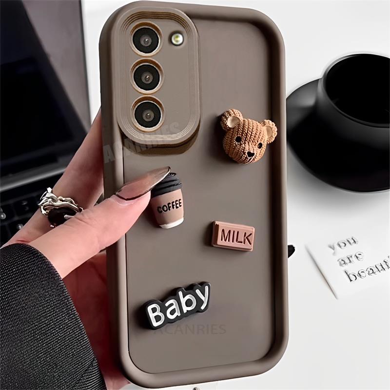 S 21 22 23 24 Süße 3D Bär Cartoon Silikonhülle für Samsung Galaxy S21 S22 S23 Fe S24 Plus Ultraweiche matte Hülle S23fe S20fe S21 Ultra