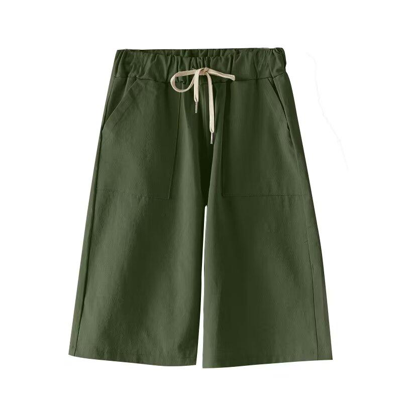 M-8XL Übergroße Shorts für Damen, lässige Shorts aus Baumwolle mit Kordelzug in der Taille, lockere Taschen, Sommer-Shorts mit Baggy-Unterteil 5XL armee grüne