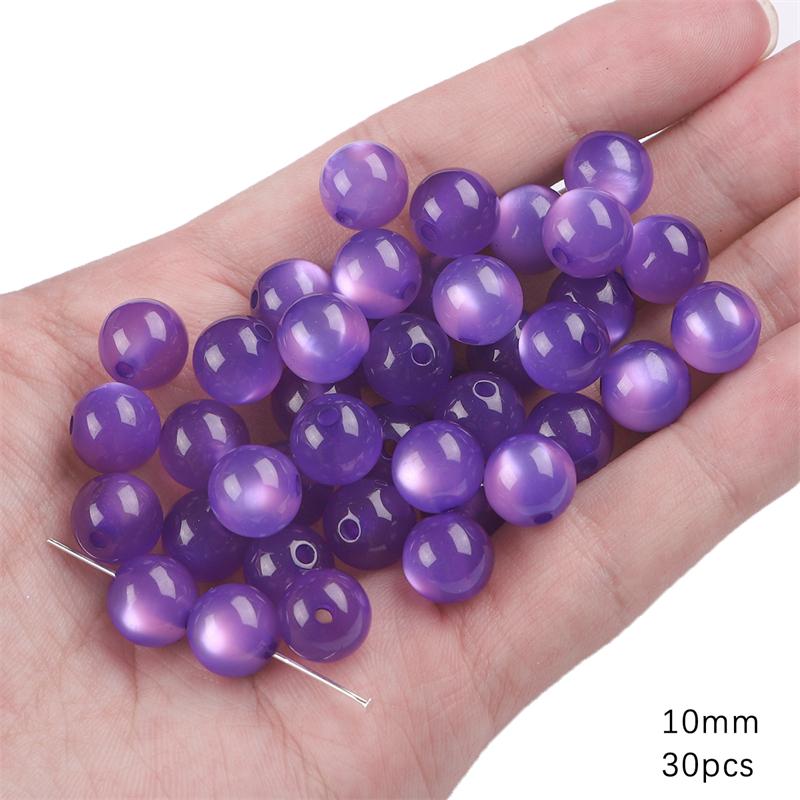 30/50Pcs Harz Perlen Imitation Katzenauge Ball Perlen Für DIY Halskette Armband Ohrringe Schmuck Machen Handwerk Zubehör 10mm 30pcs violett