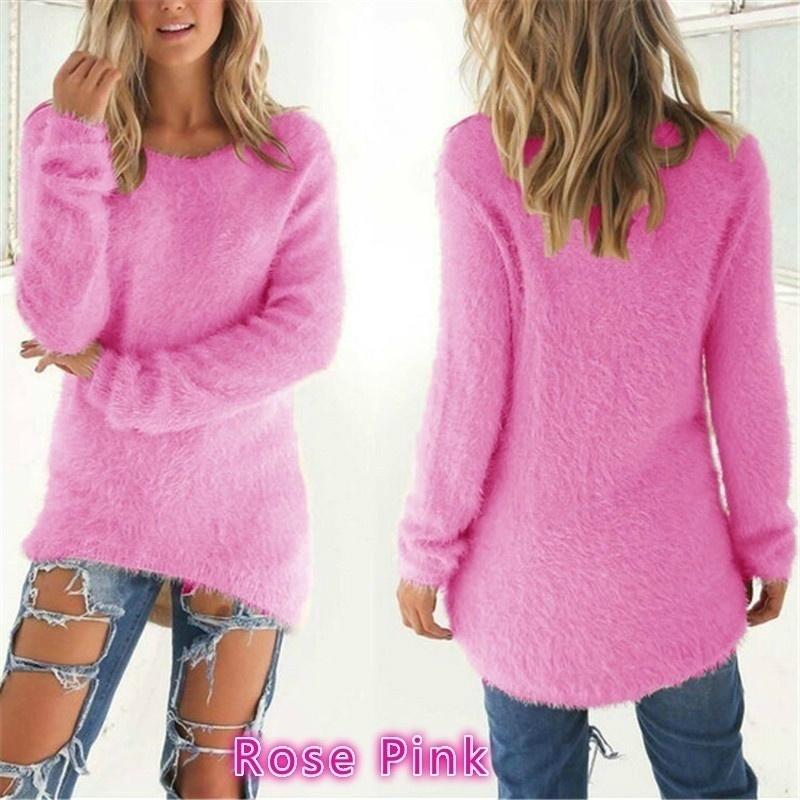 Frauen Kleidung Herbst und Winter Pullover Casual Langarm Pullover Damen Oansatz Shirts Baumwolle Pullover Lose Pullover 4XL rose rot