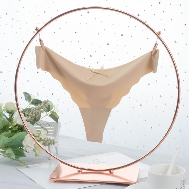 Damen String Tanga aus Eisseide mit niedriger Taille, sexy G-String, Unterwäsche, Damenhöschen, nahtlose Dessous, Bikinihöschen XL beige