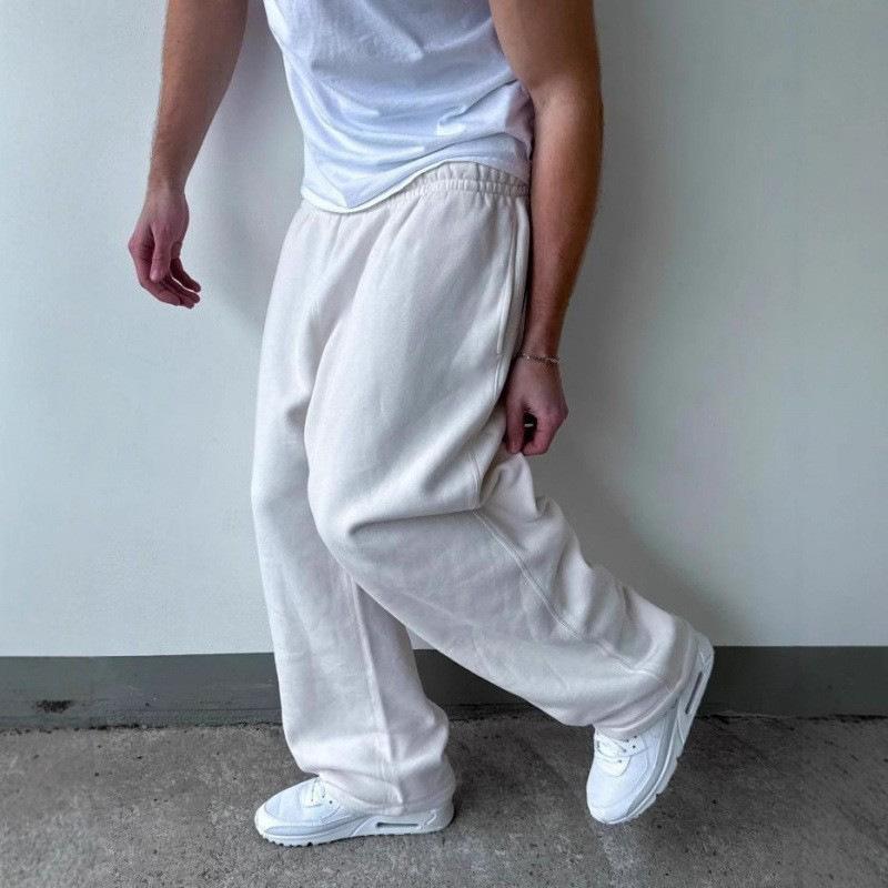 2026 Neue Vintage Trendige Lockere Weite Hosen Herren Freizeit Hosen Einfarbige Vielseitige Fleece Jogginghosen 3XL weiß