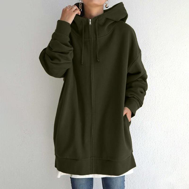 Oversize Frauen Sweatshirts Hoodies Winter Zipper Lange Tasche Jacken Mantel Hoody Damen Mit Kapuze Streetwear Harajuku Fleece Outwear XS
