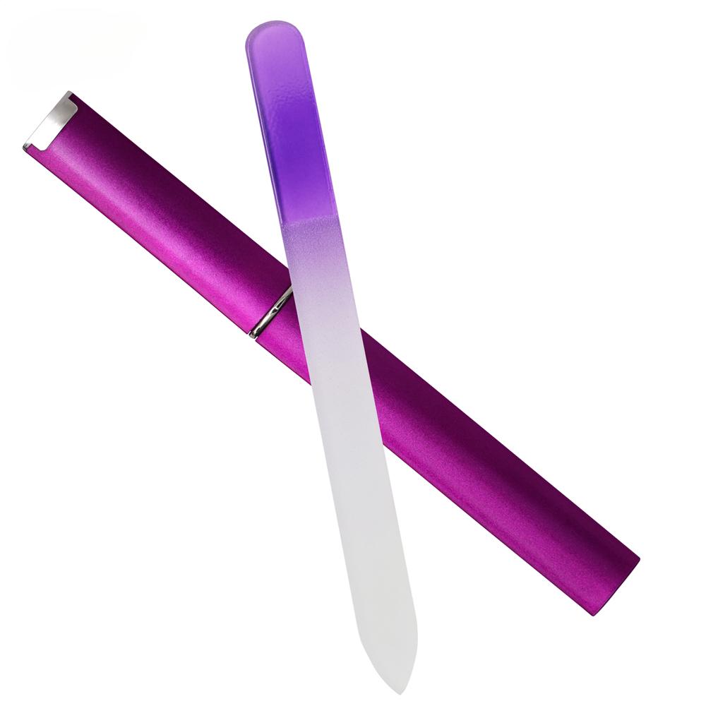 Kristallglas-Nagelfeile mit Etui, professionelle Nagelfeilen, Maniküre-Gerät, Werkzeug, langlebige Nailart-Pufferfeilen, Salon-Schönheitswerkzeuge violett