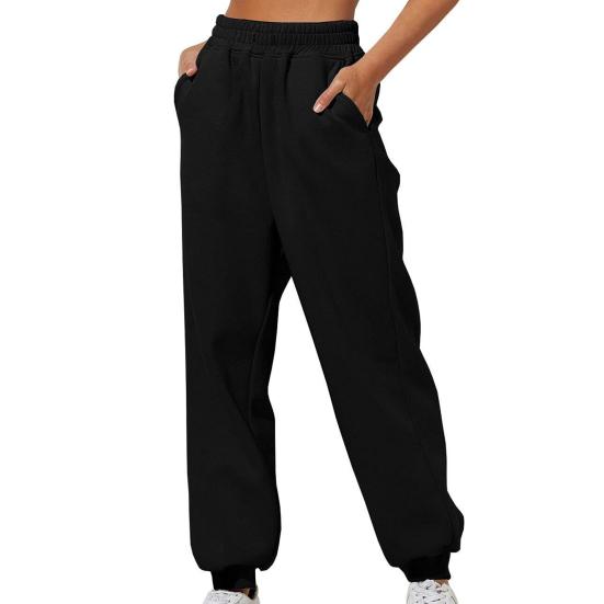 Frühling und Herbst Damen Hosen Hohe Elastische Taille Einfarbig Casual Hosen Weiche Warme Taschen Lose Frühling Herbst Jogginghose Jogginghose XXL schwarz