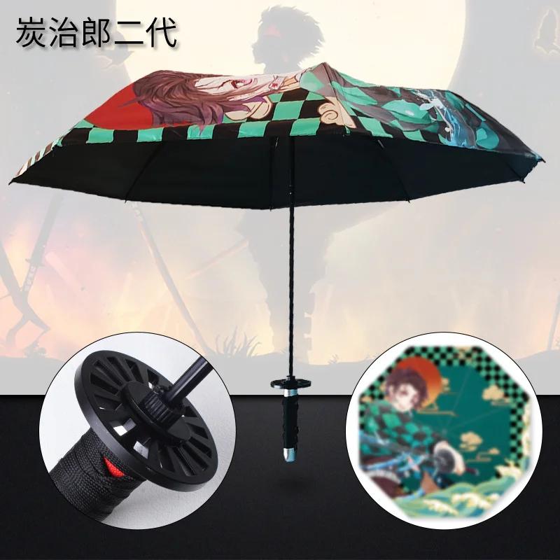 Perfekter One Piece Zoro Dämonentöter Katana Regenschirm Sonnenschirm Klappschirm Anime Tanjirou Kimetsu No Yaiba Samurai Katana Schwert Regenschirme