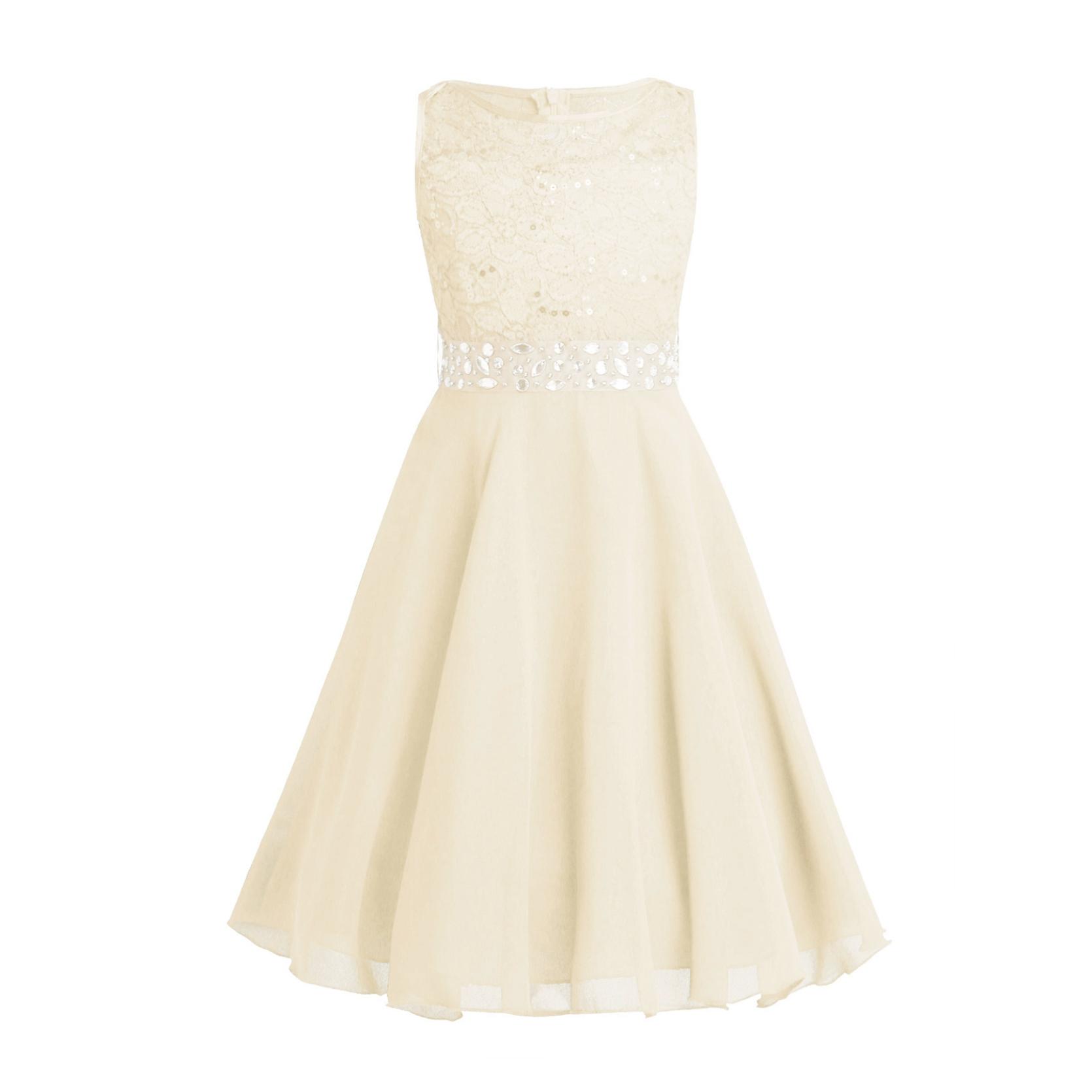 Kinder Mädchen glitzernde Pailletten Spitze Blumenmädchen Brautjungfer Hochzeit Party Kleider ärmellos Chiffon Prinzessin Festzug Ballkleid 3-4 Years beige