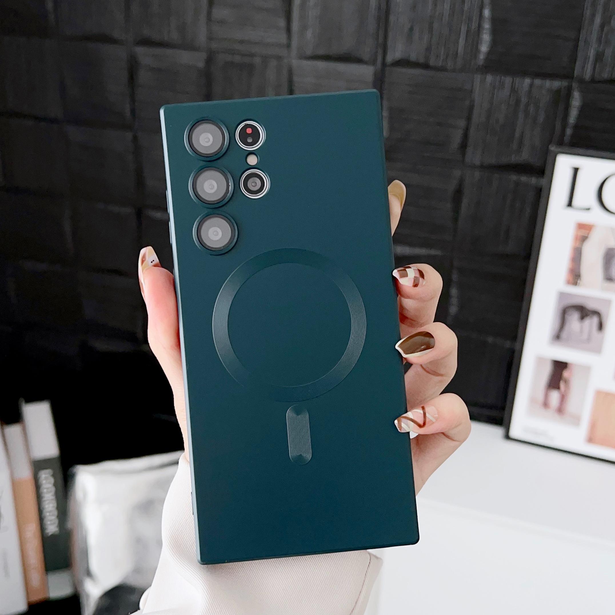 Luxus Magnetisches Kabelloses Laden Mattes Handyhülle für Samsung Galaxy S25 Edge S24 Ultra S23 FE S21 Plus Stoßfest Weiche Hülle For Samsung S21 dunkelgrüne