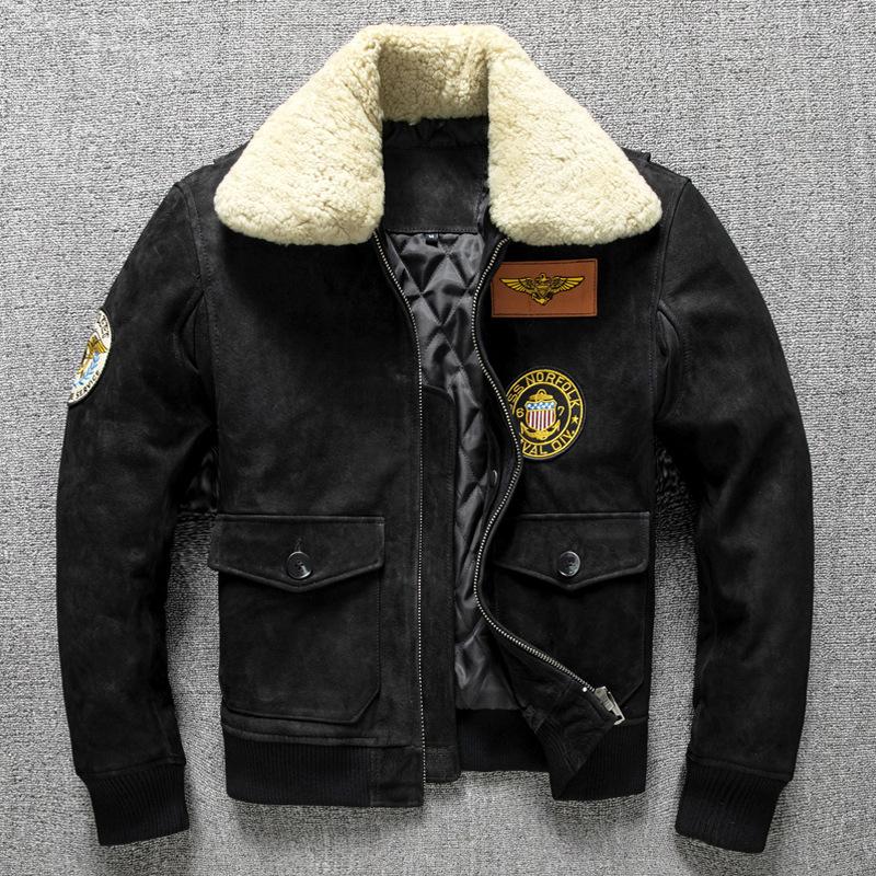 Neue Top-Schicht Rindsleder Jacke Herren Pilot Baumwolle Revers Air Force Flug Anzug Große Größe Jacke S