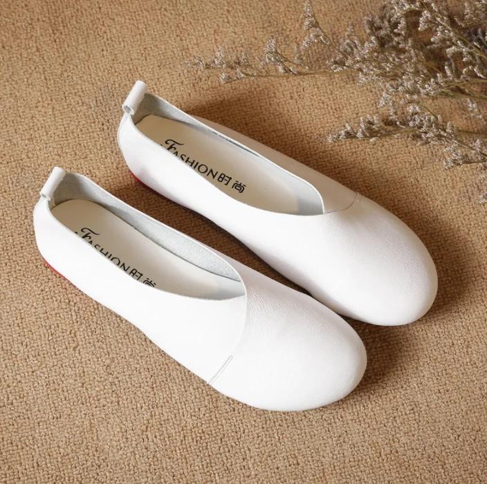 Fashion Echtes Leder frauen Schuhe Einfache Pendeln Flache Bequeme Große Größe Damen Schuhe Non-slip Mutter Schuhe Chaussure Femme 40 weiß