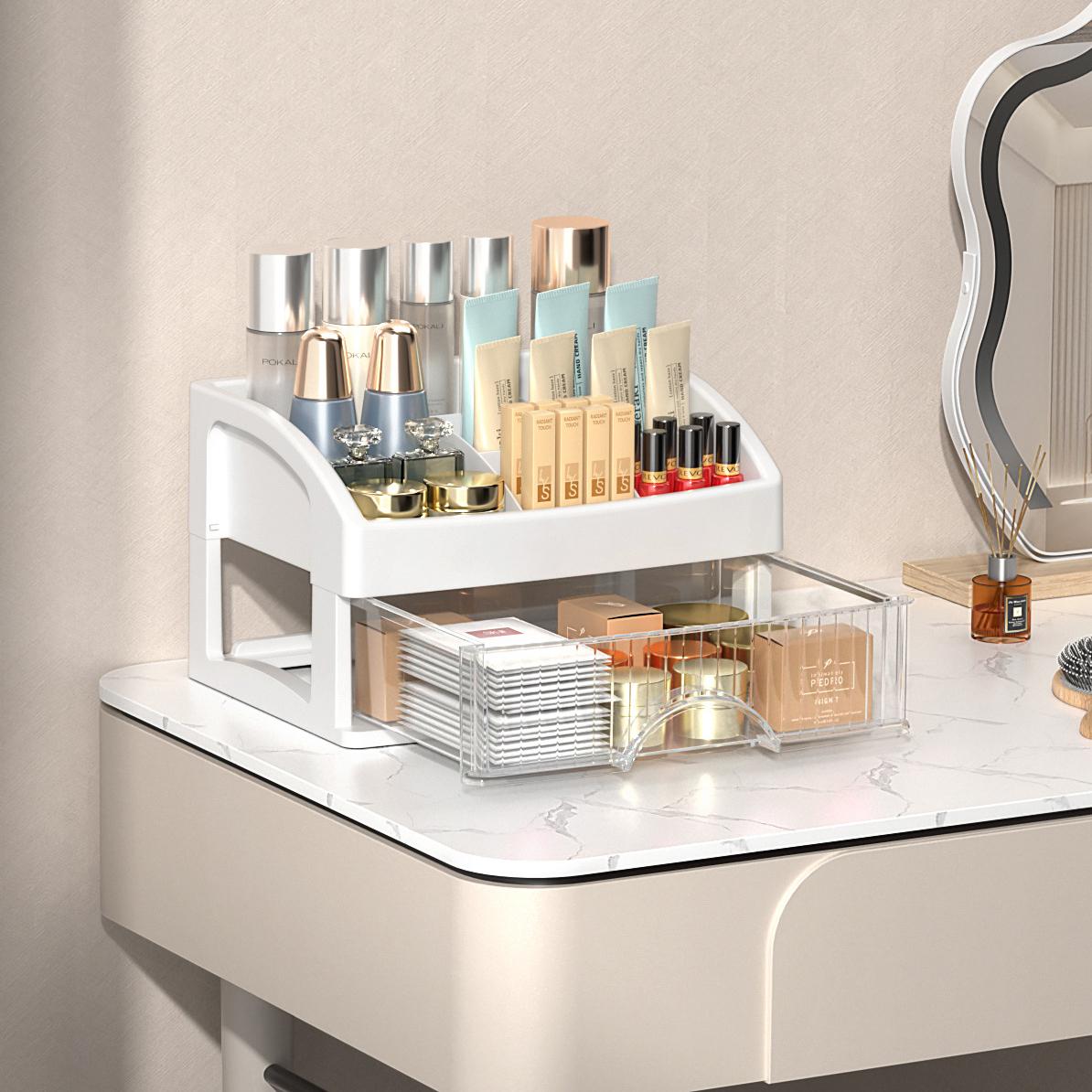 Schublade Schmuck Make-Up Lagerung Box Große Kapazität Transparent Make-Up Lagerung Box Mehrschichtige Multi-funktionale Desktop Organizer 2layer-22x16.5x13.5cm weiß