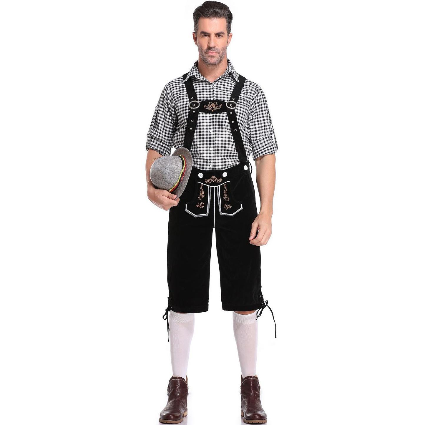 Deutsches Oktoberfest-Kostüm für Herren, bayerische Lederhose, kurzes Biermann-Kostüm 3XL grau/schwarz