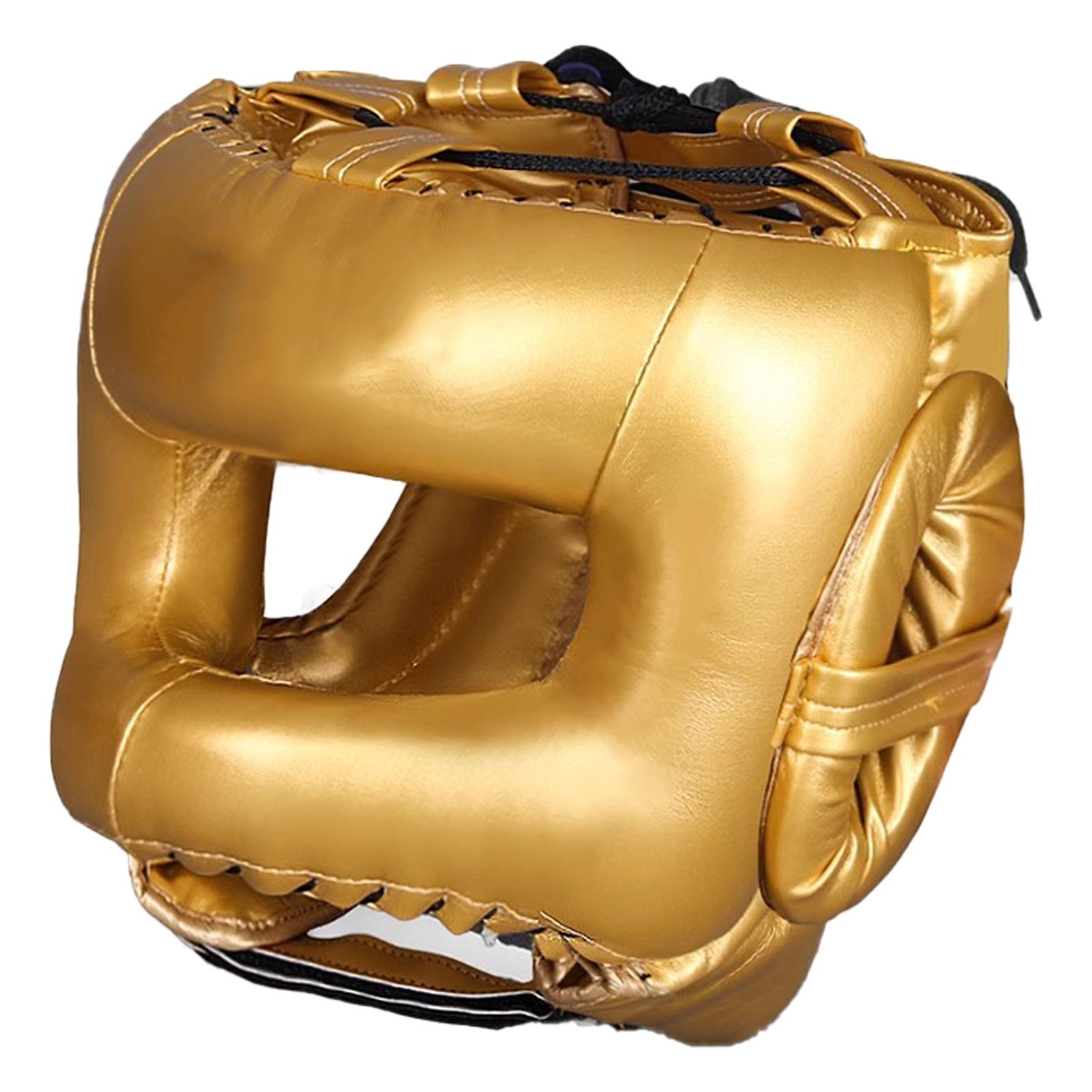 Vollgesichts-Kickbox-Helme PU-Leder Trainings-Sparring Kopfschutz Helme Kampfsport Kopfschutz Protector Langlebig L gold