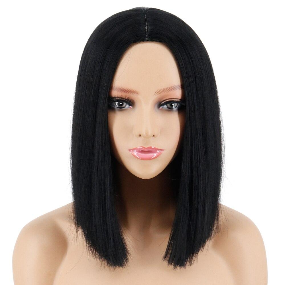 MERISIHAIR Frauen Kurze Gerade Perücke Ohne Pony Blonde Synthetische Haar Bob Perücken Mittelteil Natur Schwarz Rot Rosa Orange Cosplay haare