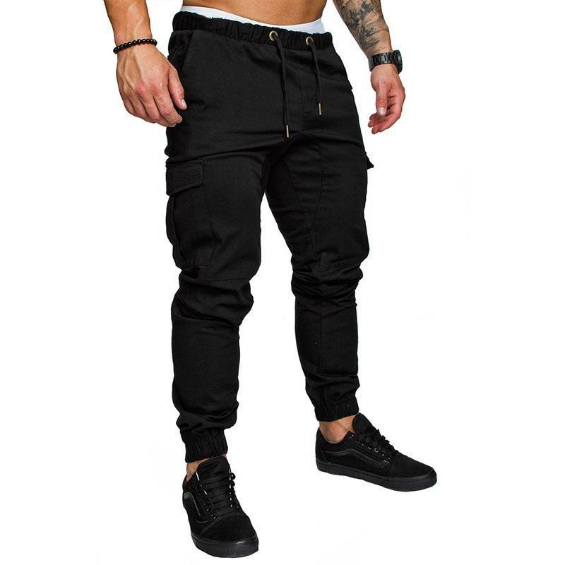 Herren Multi-Taschen Cargo-Taschen Sweatpants Lässige Lockere Passform Hosen Einfarbig Sport Kordelzug Hosen Übergröße M schwarz