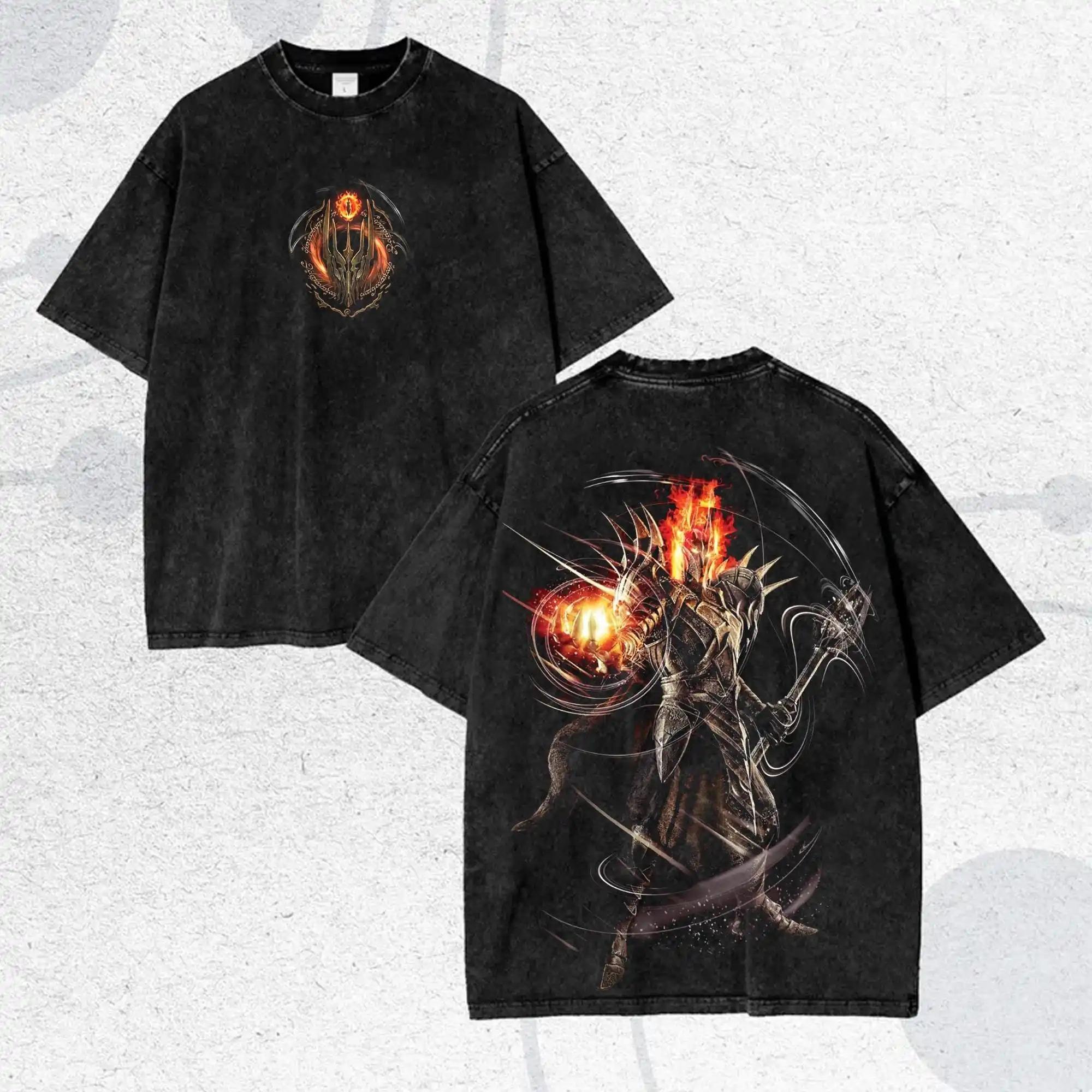 Der Herr der Ringe Sauron Der Dunkle Herr Grafikdruck T-Shirt Herren Damen Streetwear Mode Retro Gewaschene Baumwolle Sommer Neues T-Shirt Lässiges Übergroßes Oberteil XXXL bunt