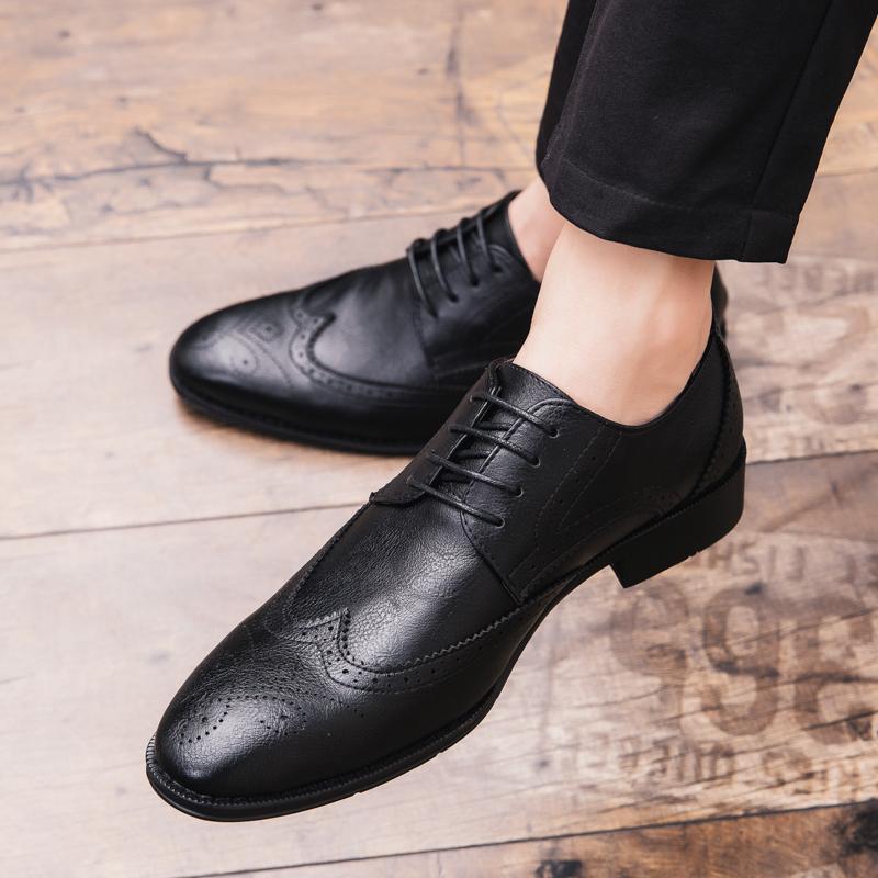 Brogue Formale Schuhe Männer Kleid Leder Schuhe Mode Männer Wohnungen Schuhe Echtes Retro Spitz Oxford Männlichen Schuhe Zapatos 38 gray