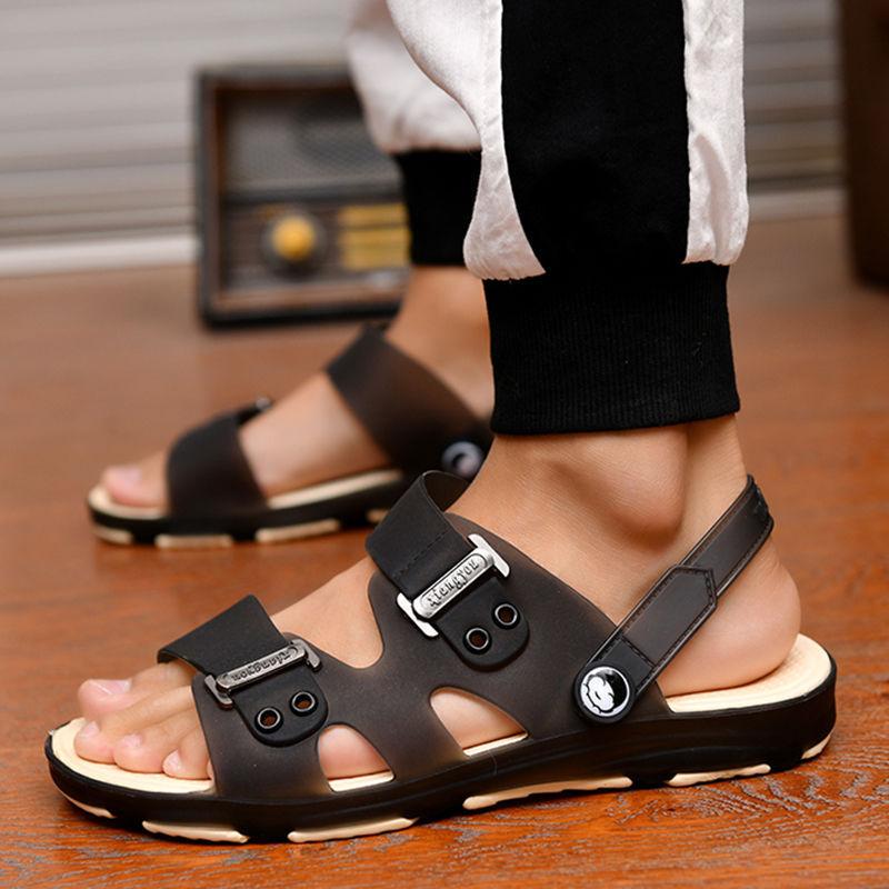 Herrenmode, lässige Sommerschuhe, modische Strand-Sandalen aus echtem Leder 41 schwarz