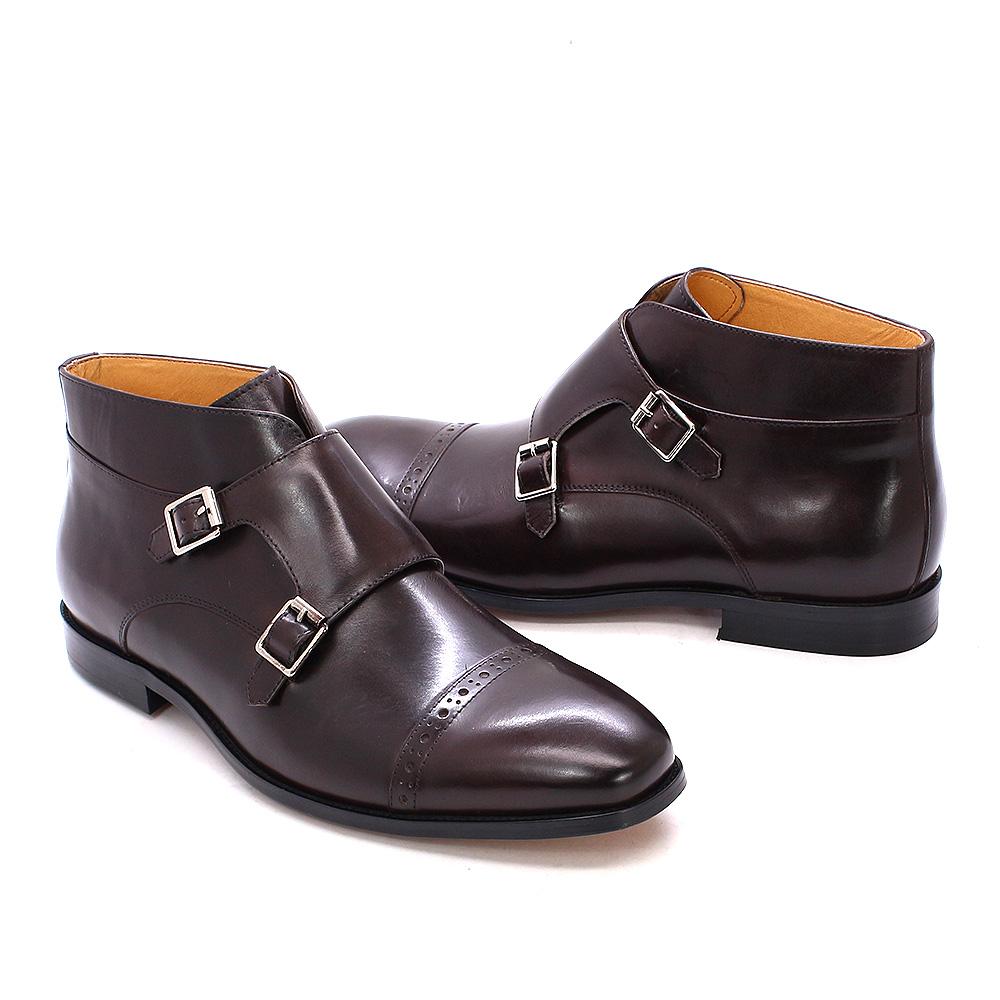 Mode Sale 38-47 Herren Stiefeletten Echtes Kalbsleder Doppelschnallen Monk Strap Basic Schuhe Herren Cowboy Mode Motorradstiefel 42 braun