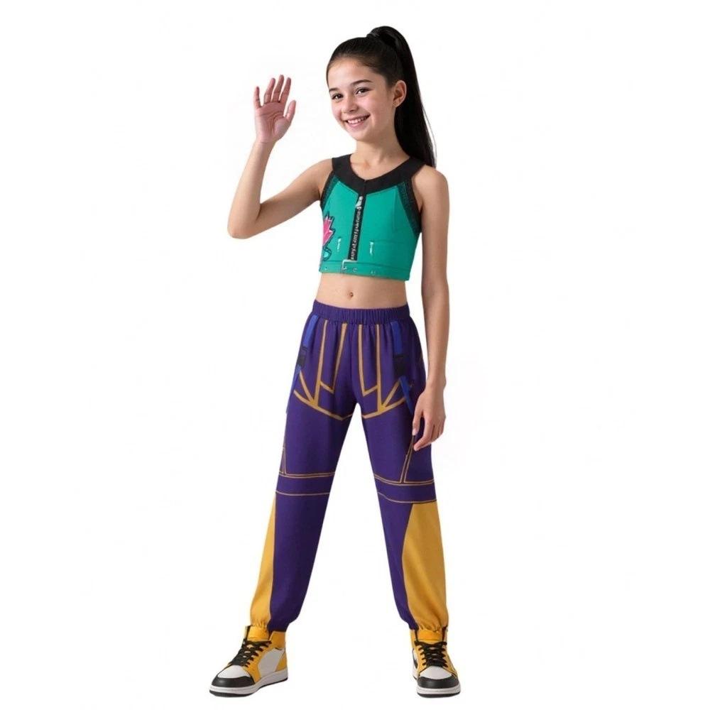 Anime Zoey Cosplay Kostüme Dämon Rumi Mira Rollenspiel Uniform Komplettes Set Oberteil Hose Jäger 3D-Druck Halloween Verkleidung Anzüge 140cm blau