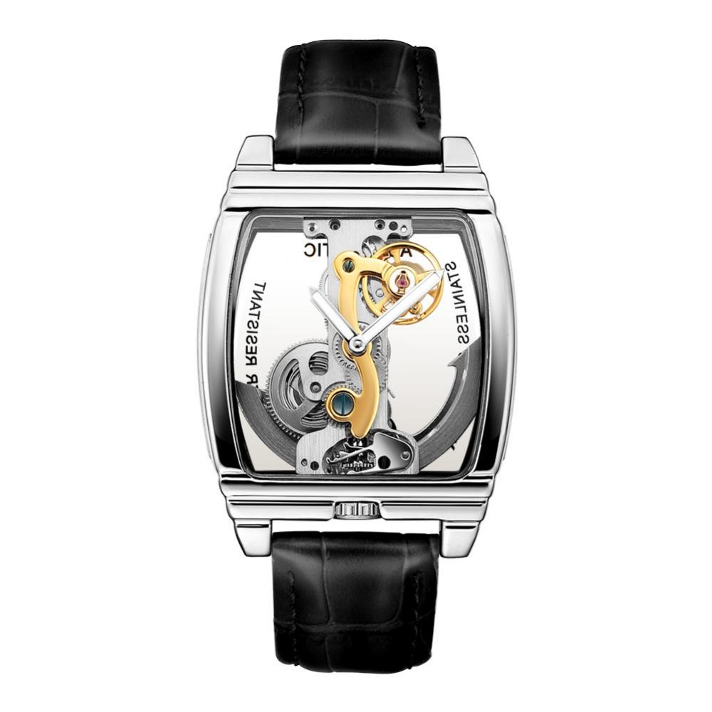 Lässige trendige Mode Single Bridge Herrenuhr Vollautomatische mechanische kreative Herrenuhr gray
