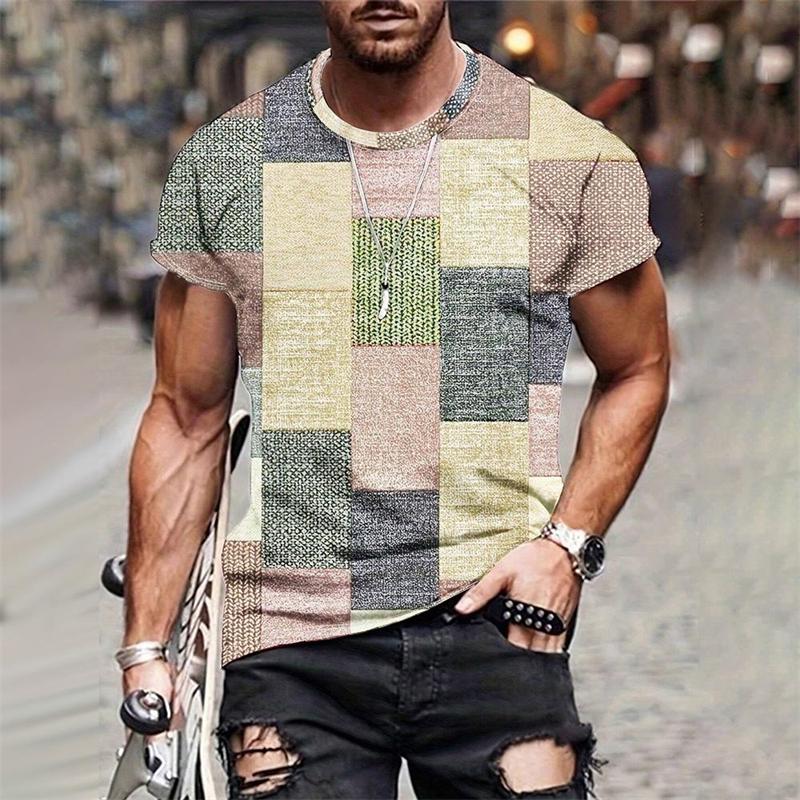 Vintage Patchwork Grafik T-Shirts Sommer Lässig Rundhals Kurzarm 3D Bedruckte T-Shirts Mode Tägliche Kleidung Übergroße T-Shirts M