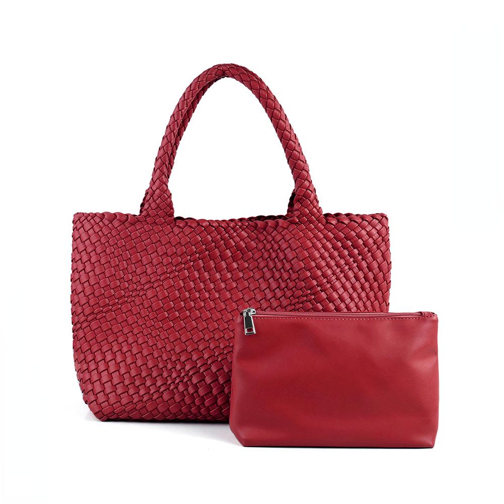Handgewebte Taschen für Damen, übergroße große Umhängetaschen, einfache, einfarbige, lässige Handtaschen (30cm<Max Length<50cm) rot