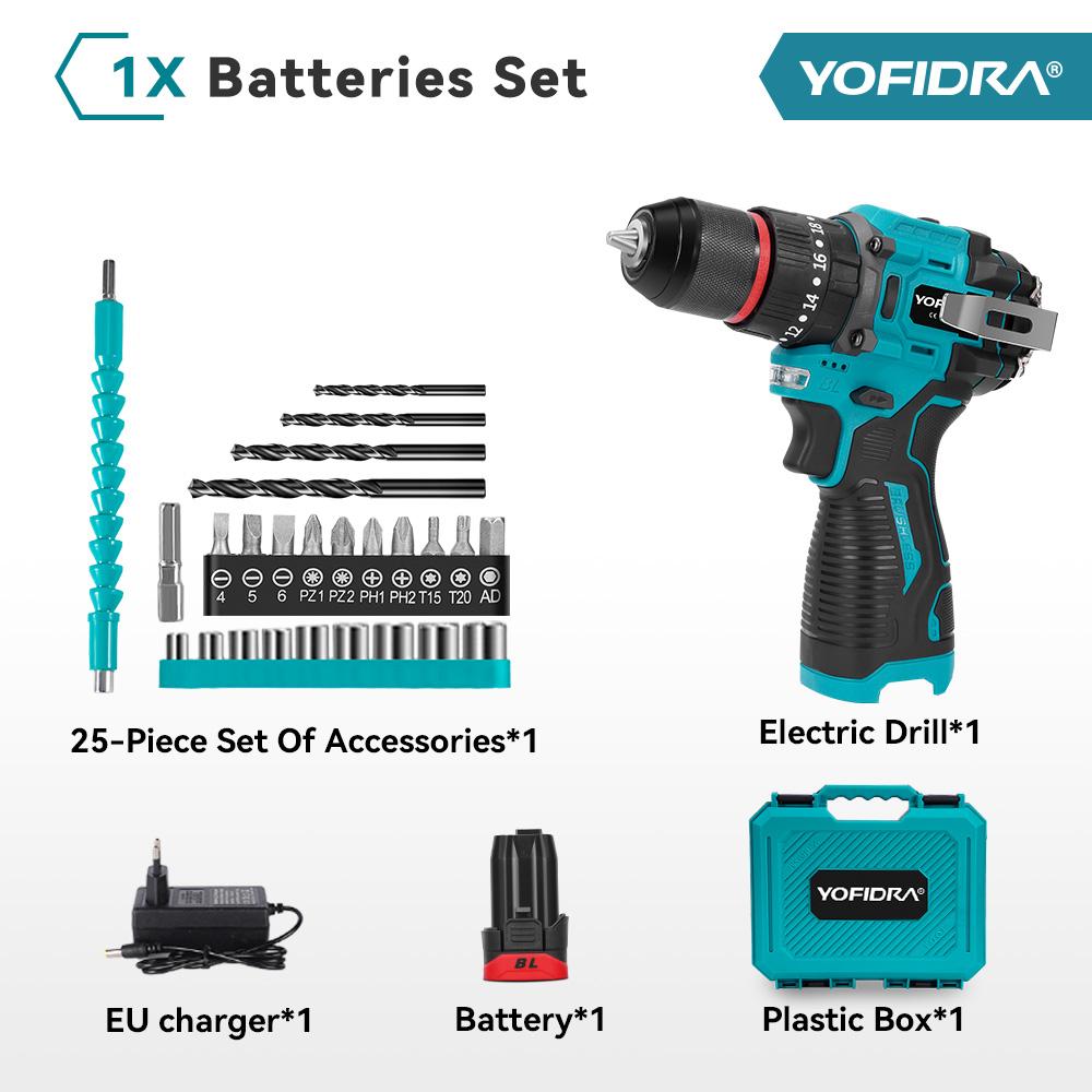 YOFIDRA 16.8V Bürstenloser Akku-Bohrschrauber 90NM Schlagschrauber mit 20+3 Drehmomentstufen 2-Gang Einstellbarer Schraubendreher Schlagbohrer Elektrowerkzeug 1 Battery-EU Plastic Box