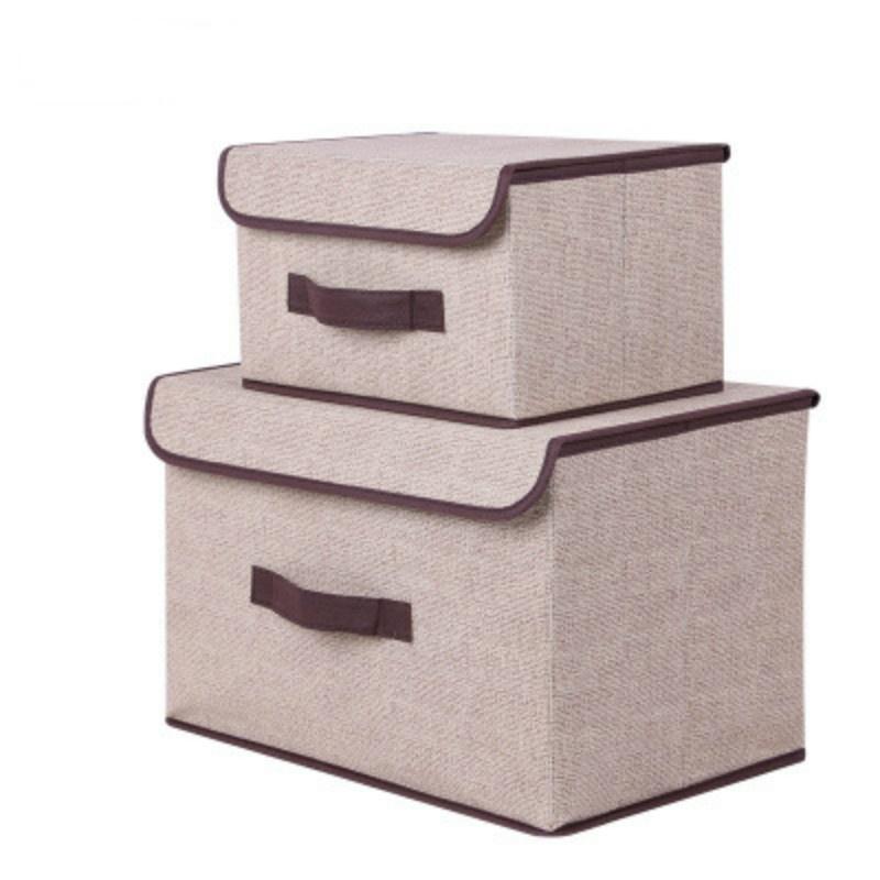 Hochwertige Home-Organizer-Box, 2 Stück/Set, Leinen-Aufbewahrungsbox für Kosmetik, Schreibwaren, Kleidung beige