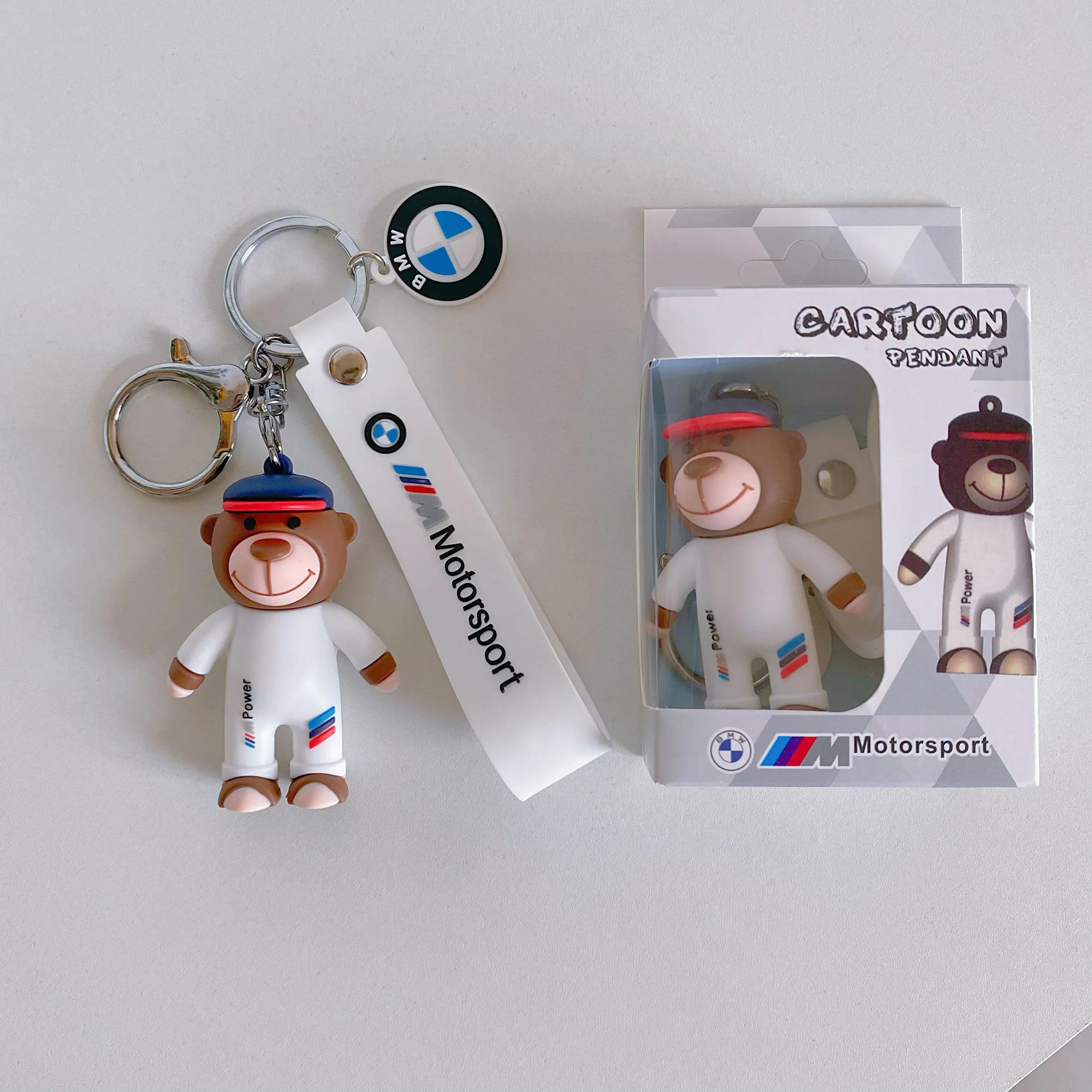 Neue kleine Bärenpuppe Auto Logo BMW Emblem Luxus Auto Schlüsselanhänger für BMW X1 X2 X3 X4 X5 X6 3 5er Serie M2 M3 M4 M5 M6 M7 Zubehör weiß