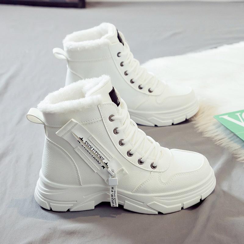 Winter Damen Schneestiefel Übergröße Outdoor Schuhe Damen Lässige High-Top Plateau Stiefeletten Leicht Warm Damen Sneaker 35 weiß