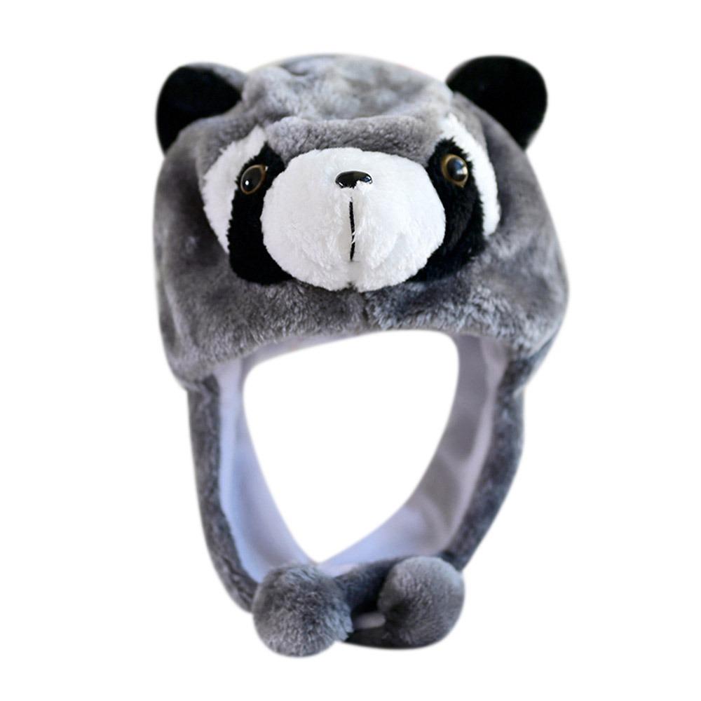 Cartoon Plüsch Bewegliche Mütze Tier Bewegliche Ohren Airbag-Mütze Lustiges Spielzeug Tiermütze Kopfbedeckung Winter Grey Raccoon