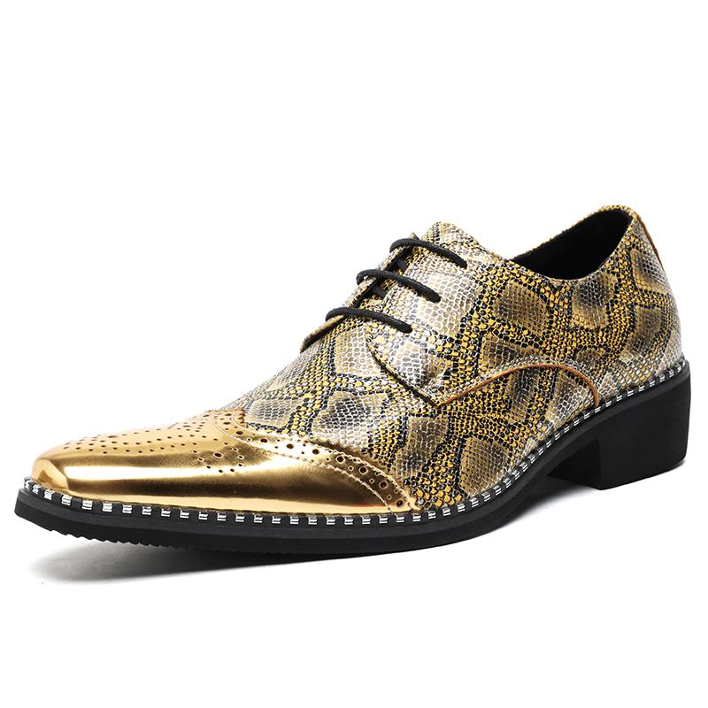 Neue Herrenmode Blockschuhe Silber Gold Luxus Gold Spitze Lederschuhe Personalisierte Spitz Business Kleid Schuhe Größe 38-46 38 gold