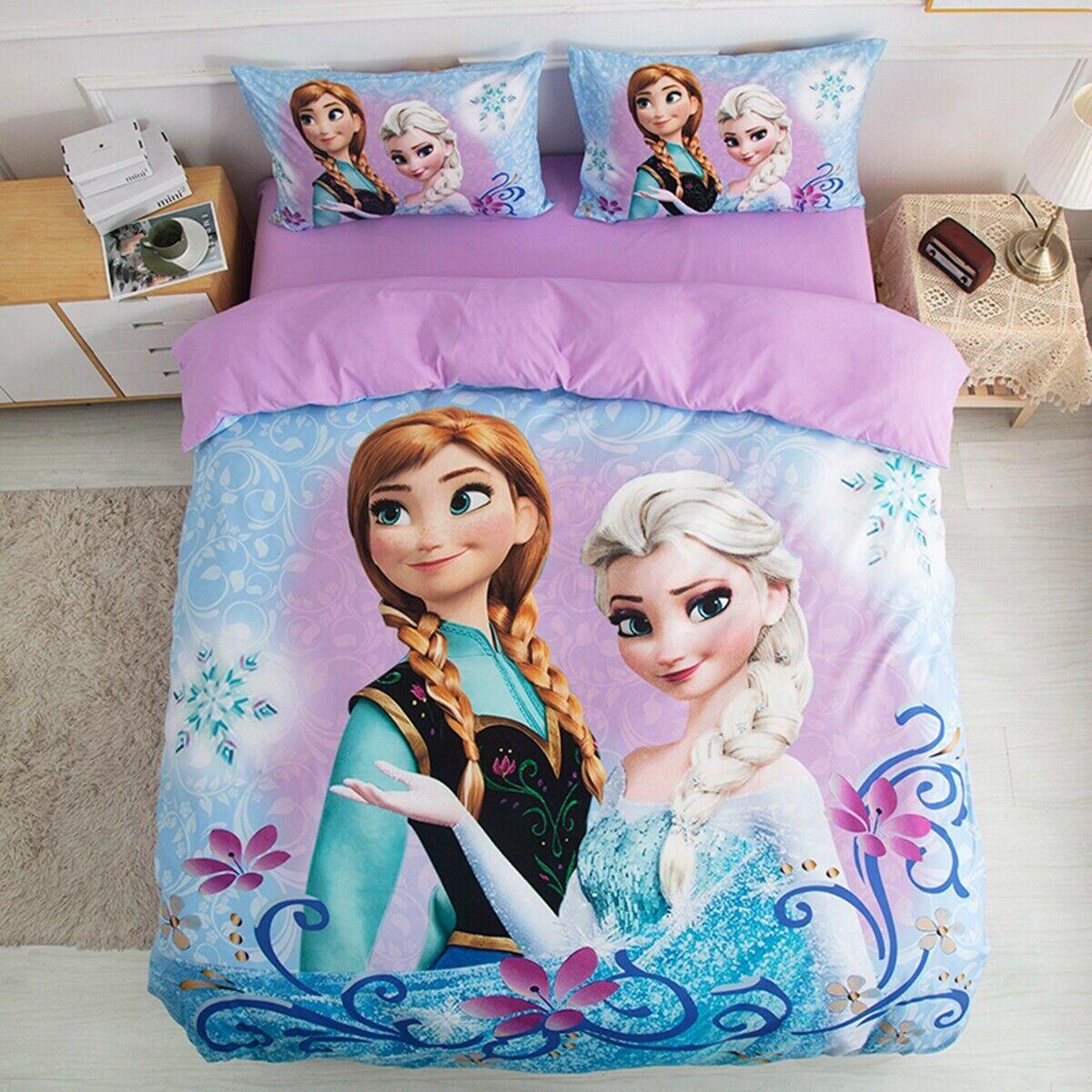 Eiskönigin Elsa und Anna Anime Bettwäsche-Set Comforte Bedrucktes Cartoon-Design Einzelbettgröße Bettwäsche-Sets Weihnachtsgeschenke 3-teilig US Queen(228*228cm)3pcs