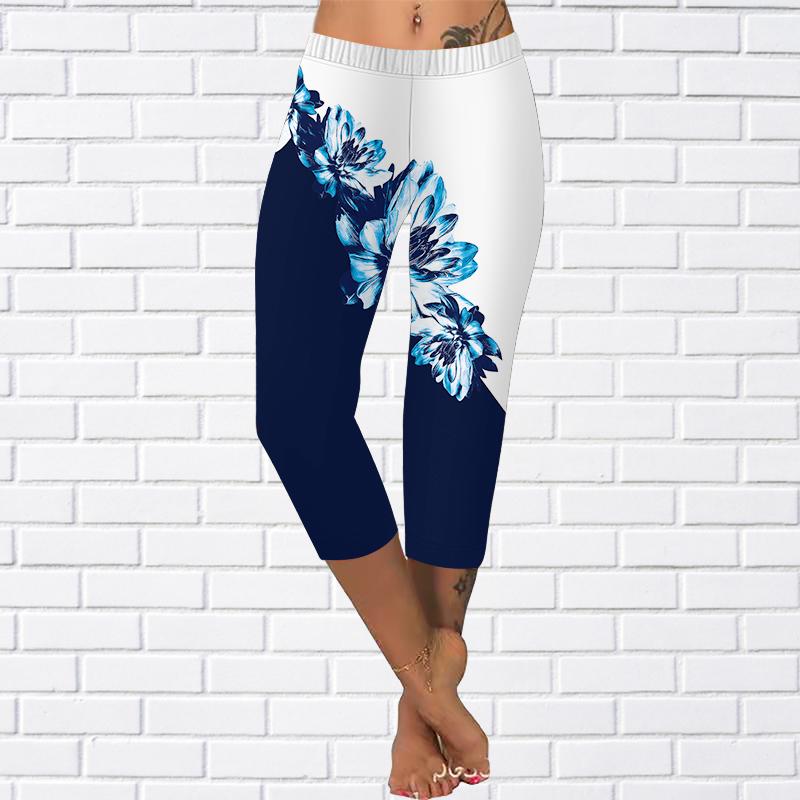 Hosen Sommer Gelb Schmetterling Kurze Leggings Abgeschnitten Skinny 0Hosen Plus Size Leggins Damen Weiße Stiefmütterchen Hosen Abgeschnittene Hosen Für Frauen 7XL navy blau