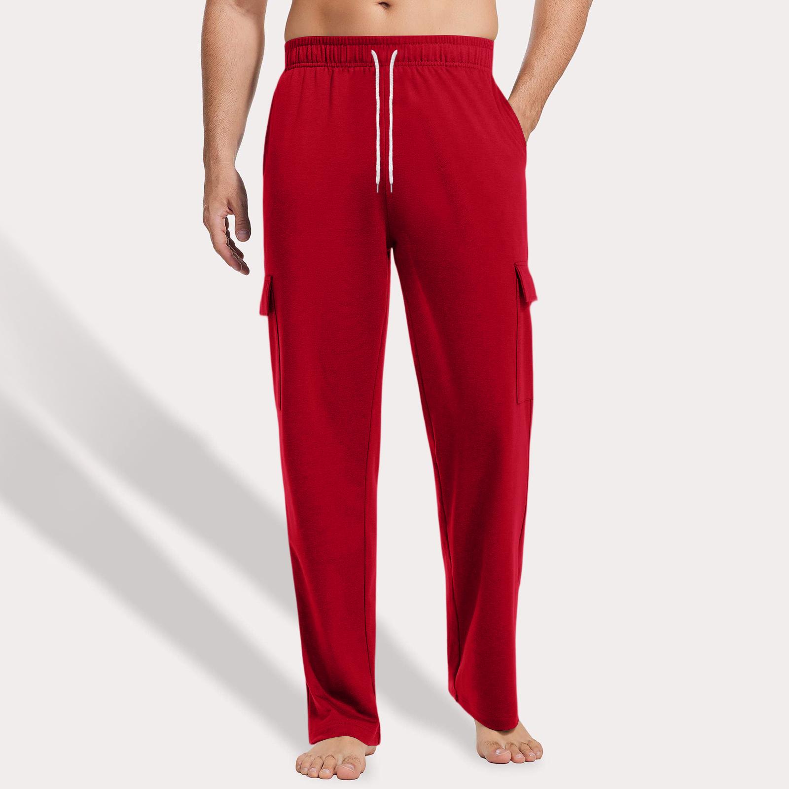 Herren Locker Lässige Mehrfach-Taschen Arbeitshose, Jugendliche Stretch-Taille Kordelzug Hose XL rot