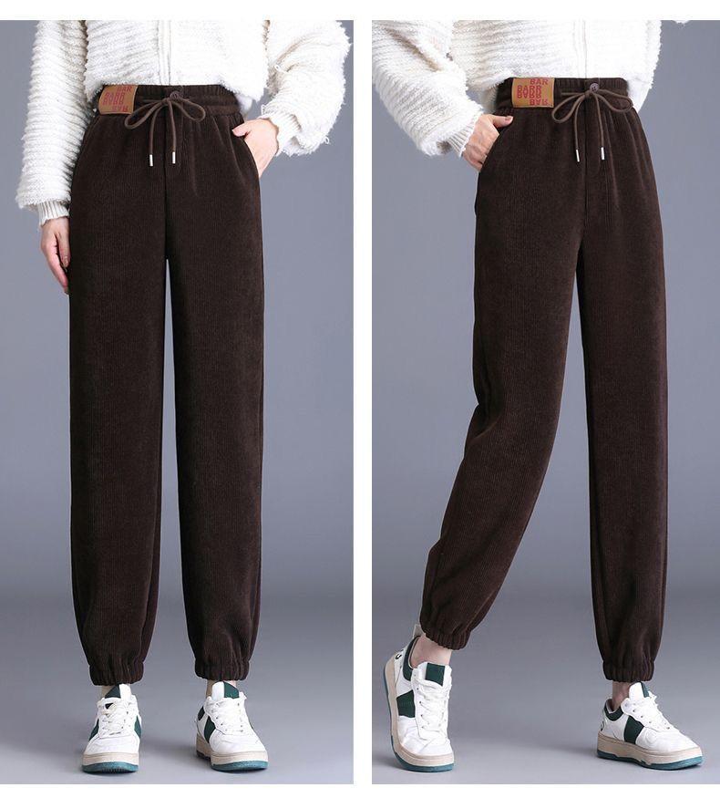 Damen Winter Plüsch Verdicken Warme Hosen Locker Leggings Lässige Sporthosen Jogginghosen Jogger L kaffeebraun