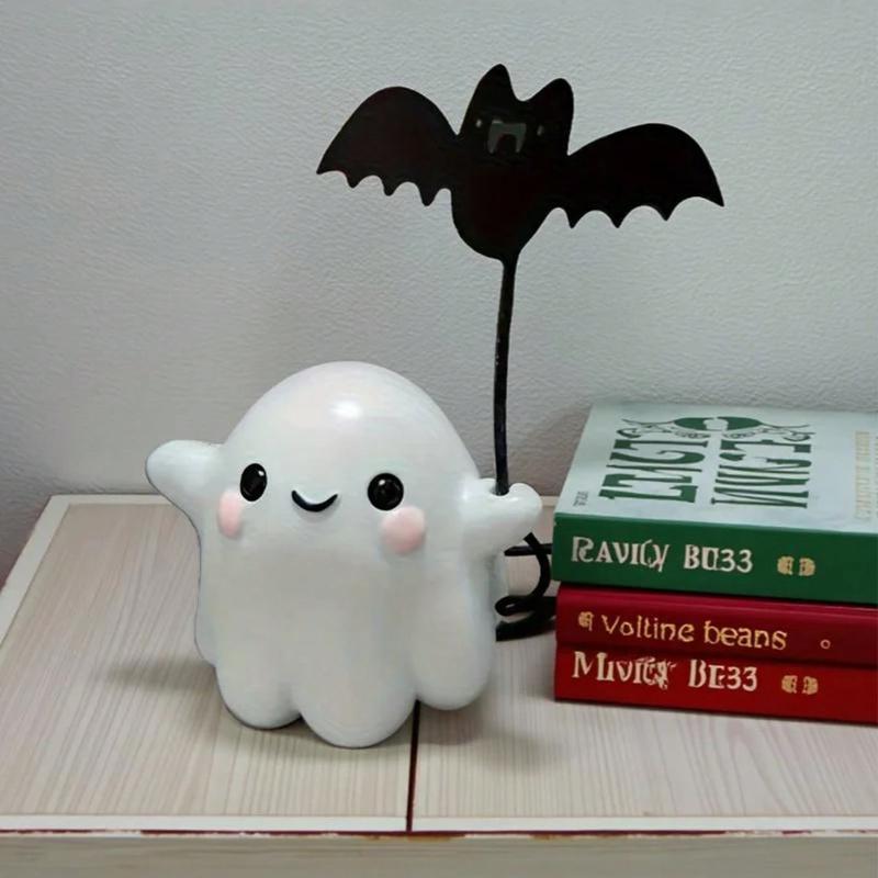 Halloween Niedlicher Geist setzt Fledermaus-Ornamente, Geist Fledermaus Desktop Party Dekoration, Party kleines Geschenk, Geist spaziert mit Hund mit Reißverschluss Desktop-Ornamente 1pc