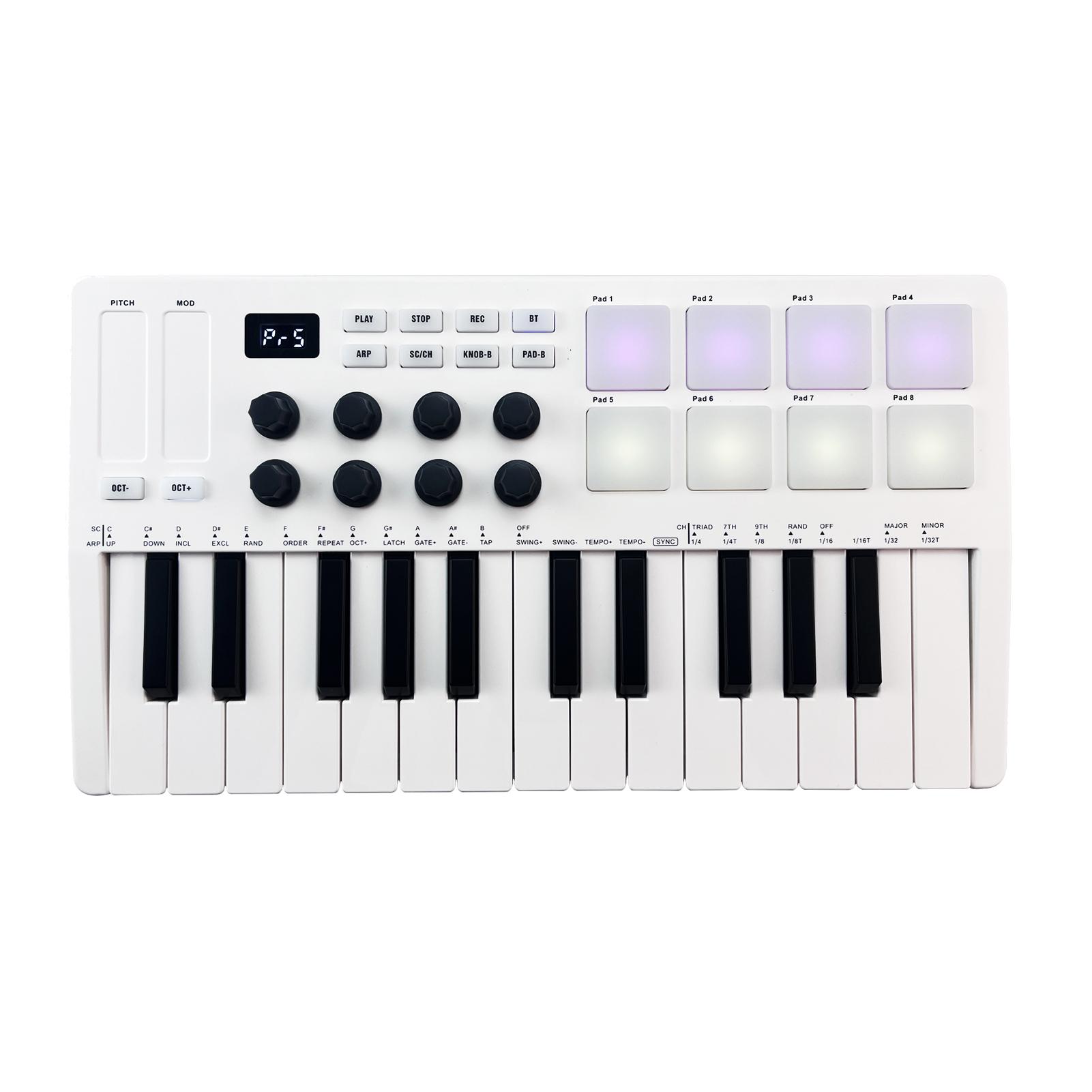 M-VAVE 25-Tasten-MIDI-Steuerungstastatur Mini tragbarer USB-Tastatur-MIDI-Controller mit 25 Geschwindigkeiten weiß