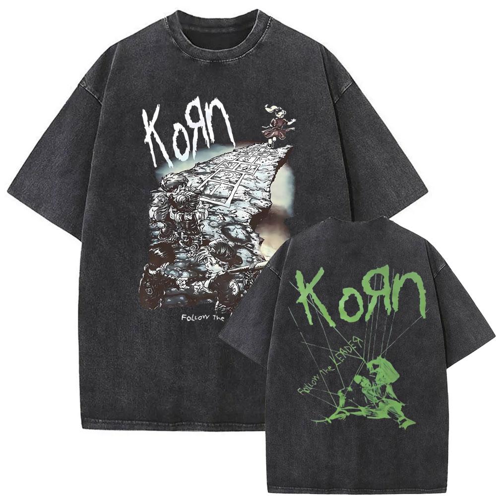 Gewaschenes Vintage-Rockband Korn Ftl 25 Follow The Leader T-Shirt Herren Gothic Casual Oversized Tees Herren T-Shirt Herren Vintage T-Shirt 3XL