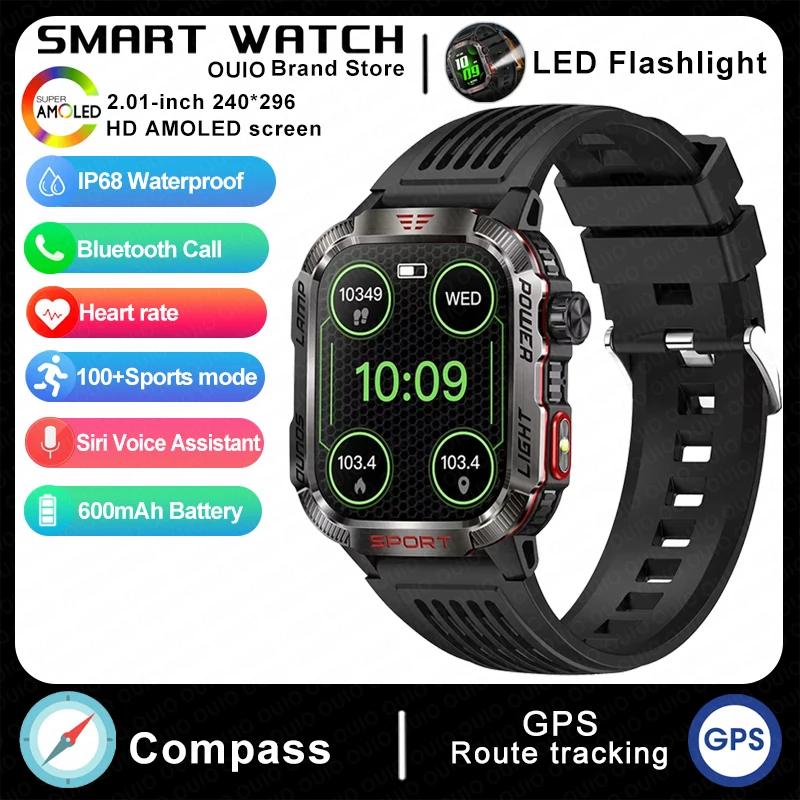 2025 neue GPS Smartwatch Männer 600mAh Uhr Sport Outdoor Uhr IP68 Wasserdicht Offline Karte 100 + Sport Modus smart smartwatch Silicone band schwarz