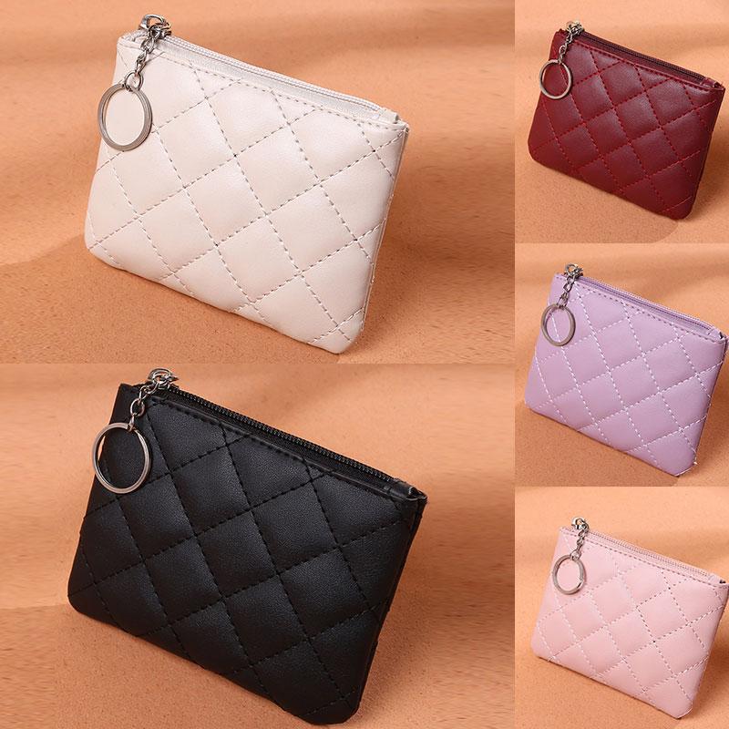 Damen PU-Leder-Geldbörse mit Reißverschluss, Schlüsselanhänger, modisch, kleine Geldbörse, kurzes Kleingeld 1PC weiß