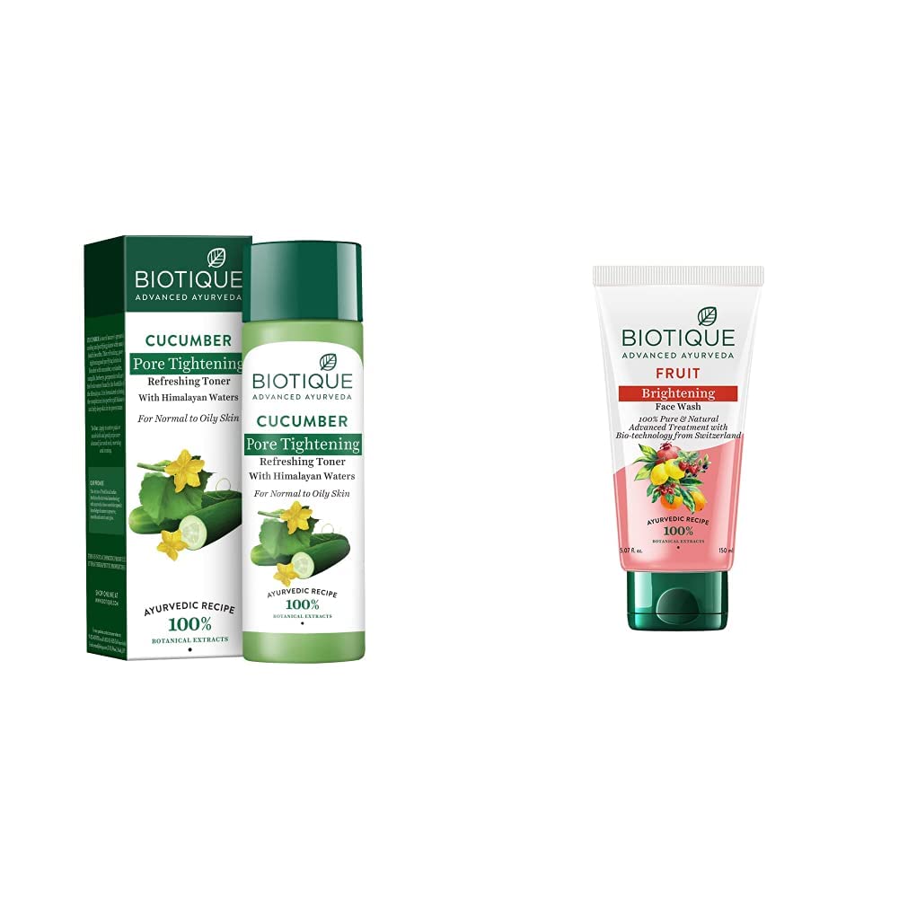 Best Indian Combo Biotique Bio Cucumber Pore Tightening Toner, 120 ml & Biotique Bio White Advanced Fairness Face Wash, 150 ml Toner+ Face wash
