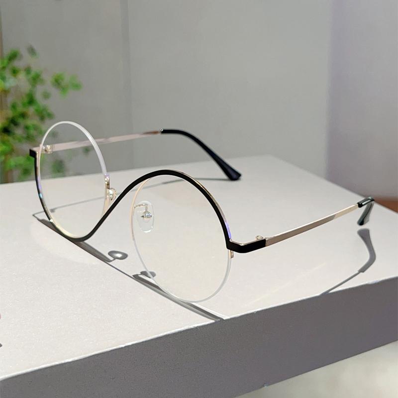 Modische Halbrahmen Runde Fassung Damen Ins Design Rosa Brille Blaulichtfilternde Klassische Metall-Dekor Brille gray