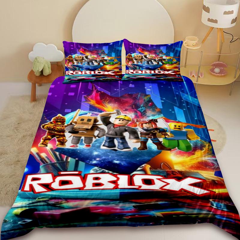 Kinder Cartoon Roblox 3-teiliges Bettbezug-Set Roblox Spiel Kinder-Jugendliche Bettwäsche-Set Anime Hautfreundlich Schlafzimmer Dekoration US Queen228x228cm