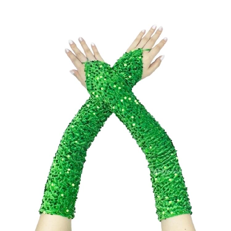 Elegante fingerlose Handschuhe Pailletten Französisch Einzigartige Outfits Lange Handschuhe für Flapper Braut Hochzeit Tanzaccessoires grün