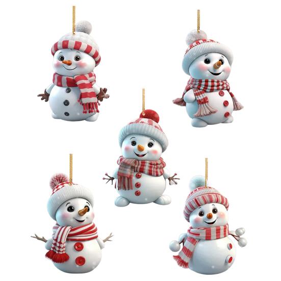 5 Pcs Weihnachten Schneemann Anhänger Acryl Cartoon Schneemann Hängen Ornamente Urlaub Weihnachten