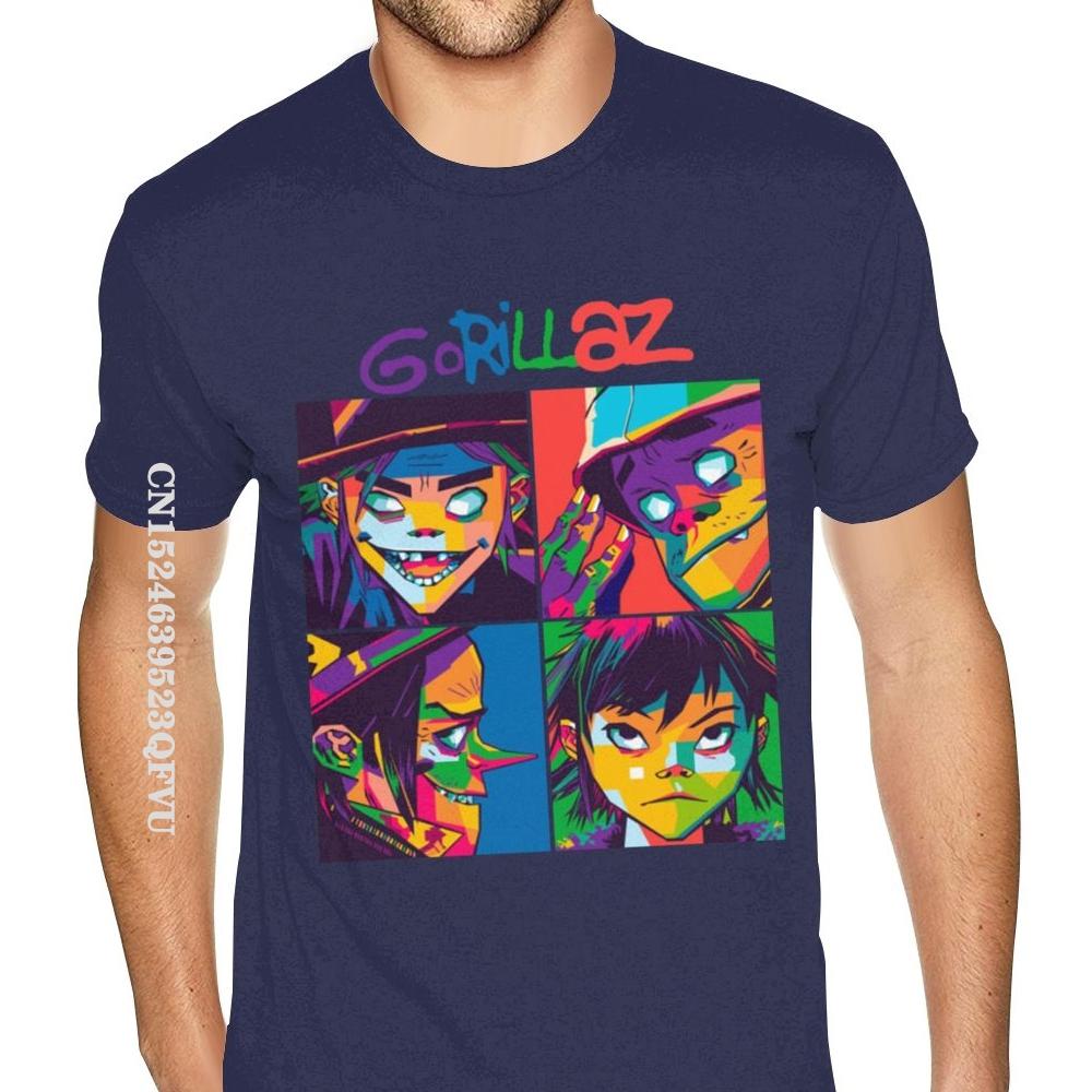 Qualität Gorillaz T-Shirts T-Shirt Herren Herren Übergröße Schwarze Shirts Fitness Enganliegend Normale T-Shirts Heißer Verkauf Baumwolle Herren T-Shirts L dunkelblau