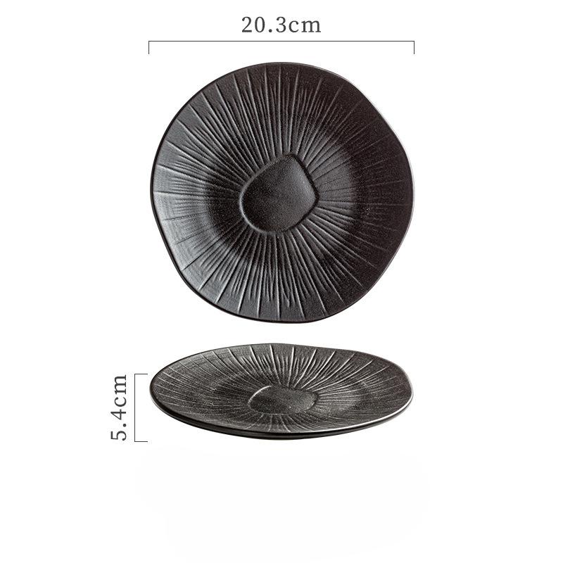 Japanischen Stil Keramik Eiche Flache Platte Restaurant Vintage Westliche Küche Platte runde Steak Dessert Platte