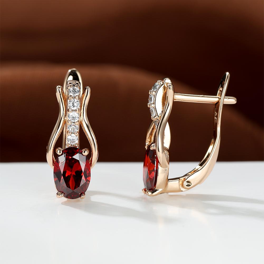 Rose Gold Farbe Ohrringe Oval Cut Rot Weiß Schwarz Stein Weiblichen Hochzeit Schmuck Luxus CZ Klaue Ohrringe für Frauen Tropfen ohrringe rot